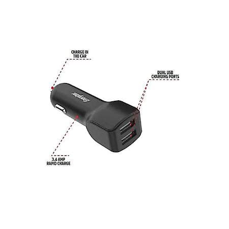 12V Socket Adapter: 3.4 Amp Rapid Charge Car Charger, Dual USB-A Charging Ports