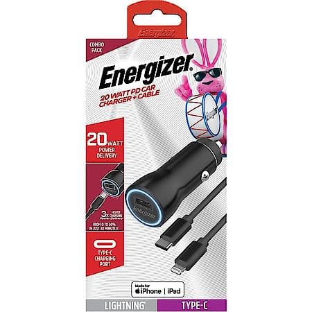 12V Socket Adapter and iPhone Cable: Lightning Car Charger, USB-C Charging Port, 20W