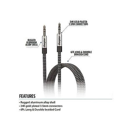 6ft AUX Cable: 3.5mm Audo Cable, 6' Braided AUX Cord, Black & White