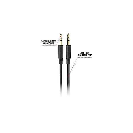4ft AUX Cable: 3.5mm Audo Cable, 4' Long Durable AUX Cord, Black