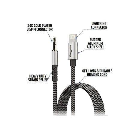 6ft Lightning to 3.5mm AUX Cable: 3.5mm Audio to Lightning Cable, 6 ft Braided AUX Cord