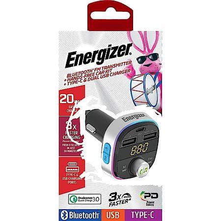 12V Bluetooth FM Transmitter and Fast Charge Car Charger: USB-A and USB-C Charging Ports, 20W
