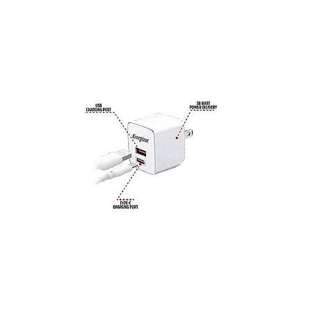 USB-A and USB-C Wall Charger: Power Delivery, USB and Type-C Charging Ports, 38W