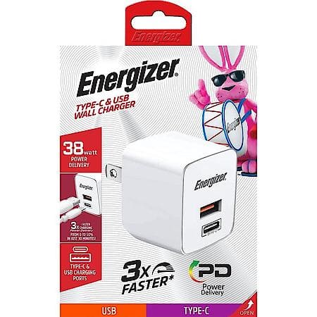 USB-A and USB-C Wall Charger: Power Delivery, USB and Type-C Charging Ports, 38W