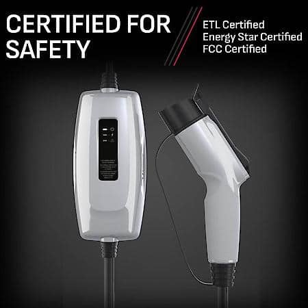 12 Amp Level 1 Portable EV Charger: 20 Foot Cable, J1772 Connector, SEV1670
