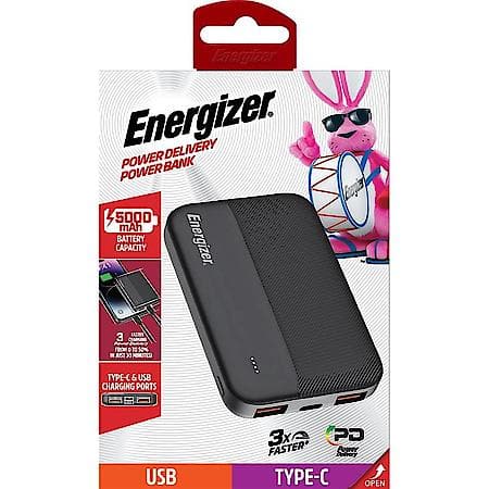 Power Delivery Power Bank: 5,000mAH Battery Capacity, USB-A and USB-C Charging Ports, Black