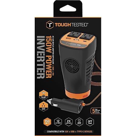 12V Power Inverter: Cup Holder AC Outlet Adapter, USB-A and USB-C Charging Ports, 150W