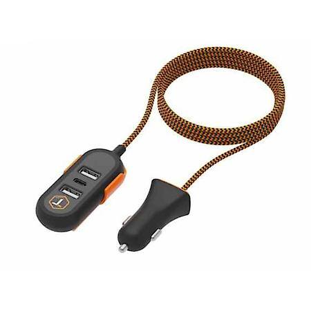 12V Socket Adapter: Front & Backseat Charger, USB-A and USB-C 5 ft Charging Ports, 47W