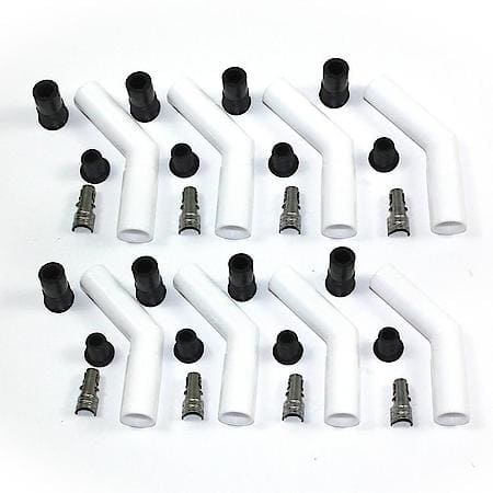 White Ceramic Spark Plug 45 Deg Boot Set