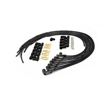 Wires, Universal 8mm 8 Cylinder 90 Deg. Black Ceramic Boot; Black Wire