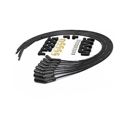 Wires, Universal 8mm 8 Cylinder 45 Deg. Black Ceramic Boot; Black Wire