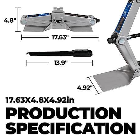 2 Ton Scissor Jack: Lifting Range: 4.72 in to 15.55 in