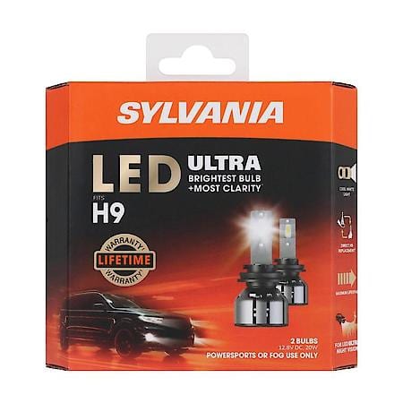H9: LED Ultra Powersports Headlight or Fog Bulb, 6000K Cool White Light, 2 Pack