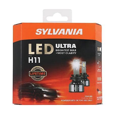 H11: LED Ultra Powersports Headlight or Fog Bulb, 6000K Cool White Light, 2 Pack