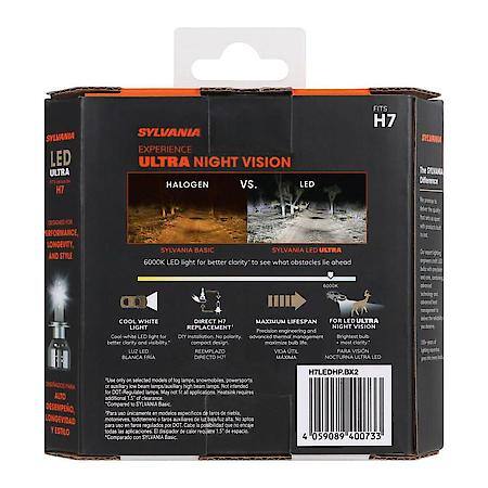 H7: LED Ultra Powersports Headlight or Fog Bulb, 6000K Cool White Light, 2 Pack