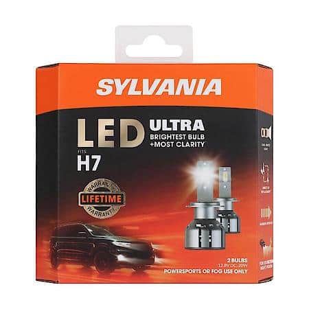 H7: LED Ultra Powersports Headlight or Fog Bulb, 6000K Cool White Light, 2 Pack