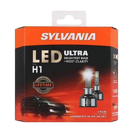H1: LED Ultra Powersports Headlight or Fog Bulb, 6000K Cool White Light, 2 Pack