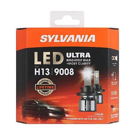 H13: LED Ultra Powersports Headlight or Fog Bulb, 6000K Cool White Light, 2 Pack