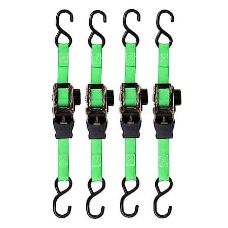 1" x 6' Green Retractable Standard Duty Ratchet Tie Down Straps, 4 Pack