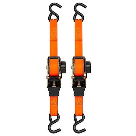 1-1/2" x 10' Orange Retractable Heavy Duty Ratchet Tie Down Straps, 2 Pack