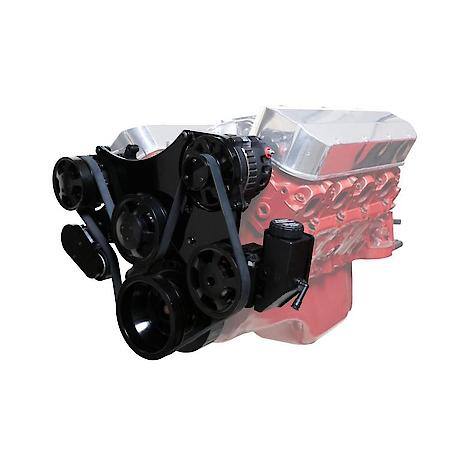 Chevy Big Block Black Serpentine Front Drive System with Integral Power Steering Reservoir
