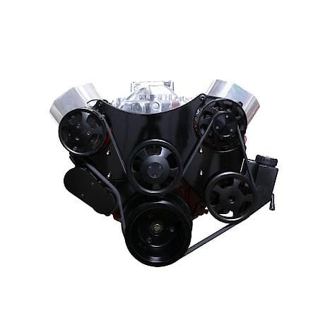 Chevy Big Block Black Serpentine Front Drive System with Integral Power Steering Reservoir