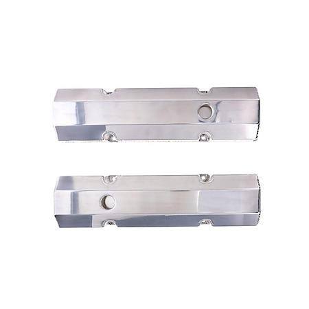 Chevy Small Block Perimeter-Bolt V8 (265-400) Polished Fabricated Aluminum Short-Bolt Valve Covers with Breather Holes