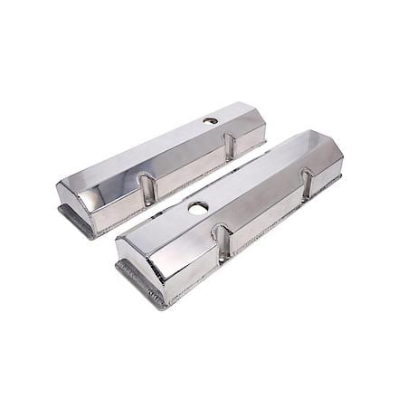 Chevy Small Block Perimeter-Bolt V8 (265-400) Polished Fabricated Aluminum Short-Bolt Valve Covers with Breather Holes