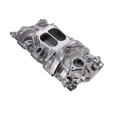 Chevy Small Block Carbureted Dual Plane Polished Aluminum Intake Manifold