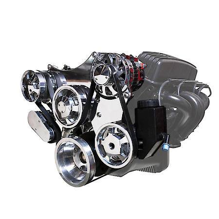 Chevy Small Block Polished Serpentine Front Drive System with Integral Power Steering Reservoir