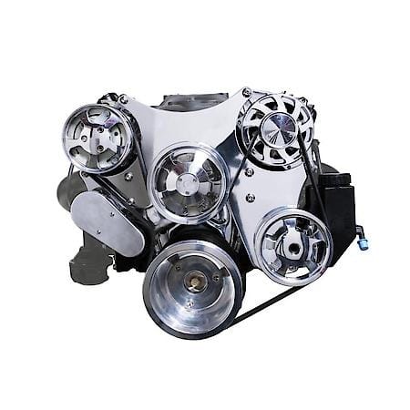 Chevy Small Block Polished Serpentine Front Drive System with Integral Power Steering Reservoir