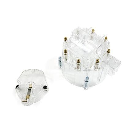 Clear 8 Cylinder HEI Distributor Male Cap and Rotor Kit