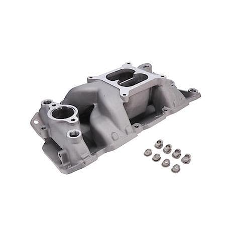 Chevy Small Block Carbureted Dual Plane Air Gap Satin Aluminum Intake Manifold