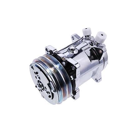 Chrome Sanden 508 Style A/C Compressor with Silver V-Belt Clutch
