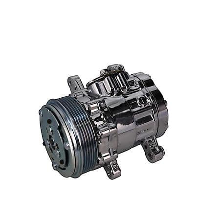 Chrome Sanden SD-7 Style A/C Compressor with Silver Serpentine Clutch