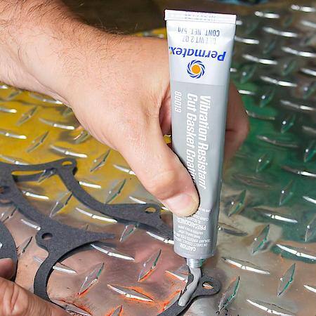 Grey Cut Gasket Coating, High Torque, Vibration-Resistant Silicone Sealant, 2 oz
