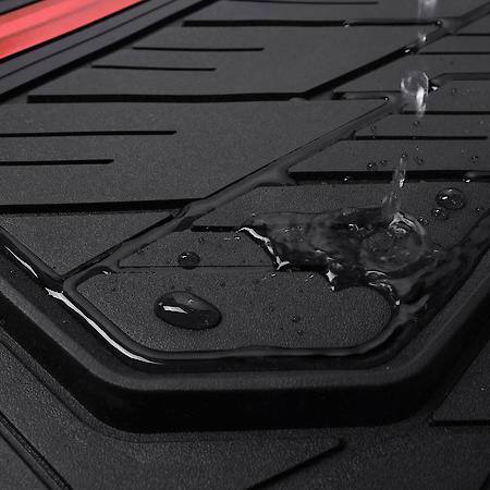 Car and SUV Floor Mat, Black/Matt Red Stripe Rubber, Sporty, All-Season, Trim to Fit, 4 Piece