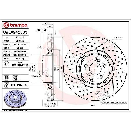 Premium Dual Cast Vented Drilled/Grooved UV Coated Brake Rotor