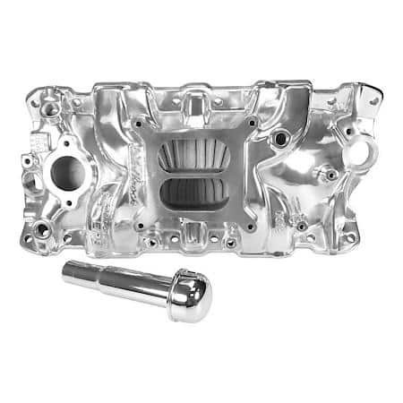 Performer EPS Manifold with Oil Fill Tube for Small-Block Chevy, Polished Finish