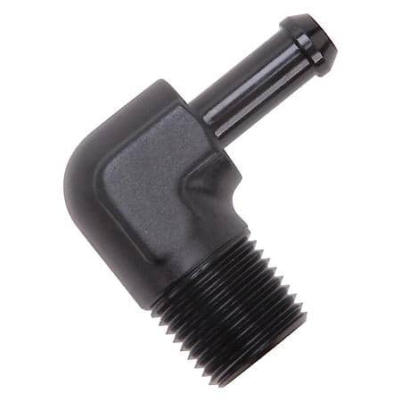 Heater Hose End Fitting - 90 Deg with 1/2" NPT and 3/8" Barb