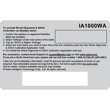 Alignment and ADAS Calibration System Software Upgrade Card IA1000