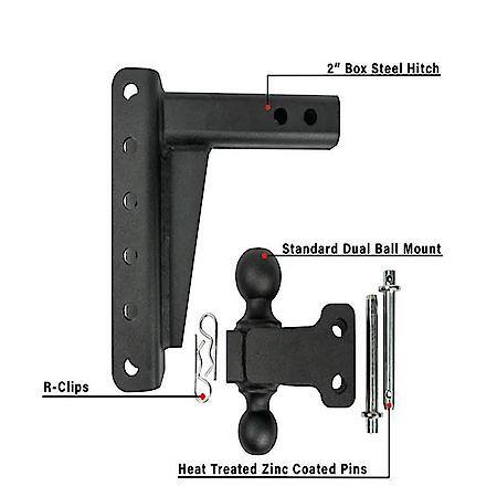Trailer Hitch Ball Mount: For 2" Receiver, Lockable (Lock Sold Separate), Adjustable 6" Drop/Rise