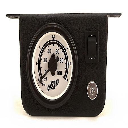 Air Pressure Gauge: 5" W x 2.75" H x 4" D Panel, Full Sweep, 0 To 100PSI, Analog Display, Illuminated