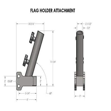 Safety Flag Bracket: Attaches To Any Bulletproof Hitch, Powder Coat Black, Steel, With Two 5/8" R-Pins