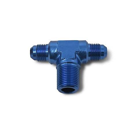 3 AN Male Tee with 1/8" NPT Male on Side Blue Anodized