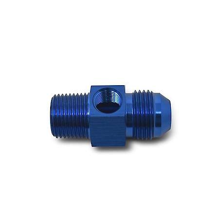 8 AN Male To 3/8" NPT Male Fuel PSI Adapter with 1/8" NPT Port Blue Anodized