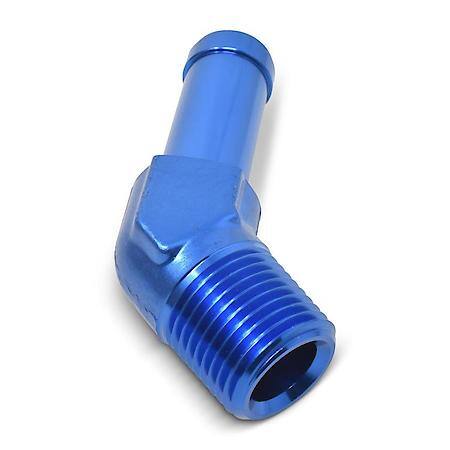 3/8" NPT Male To 1/2" Hose Barb 45 Degree Blue Anodized
