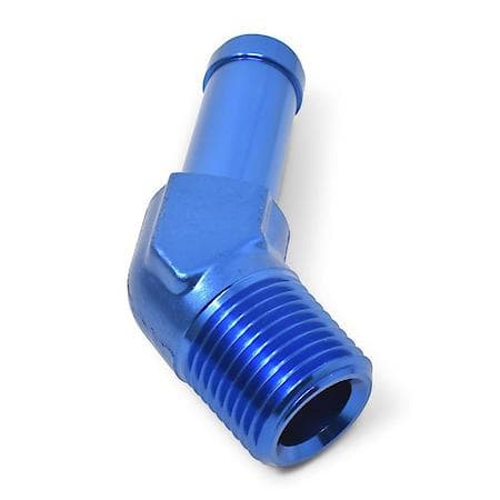 1/8" NPT Male To 1/4" Hose Barb 45 Degree Blue Anodized
