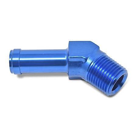 1/8" NPT Male To 1/4" Hose Barb 45 Degree Blue Anodized