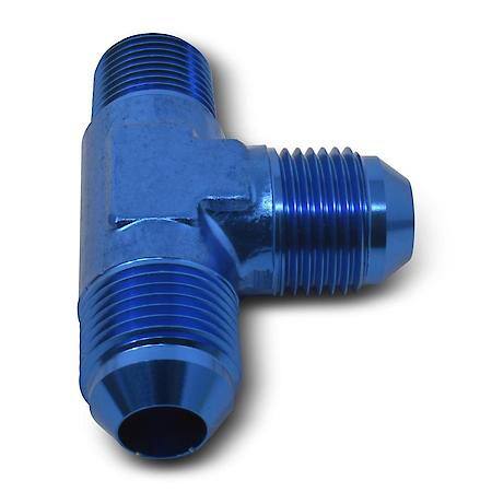6 AN Male Tee with 1/4" NPT Male on Run Blue Anodized